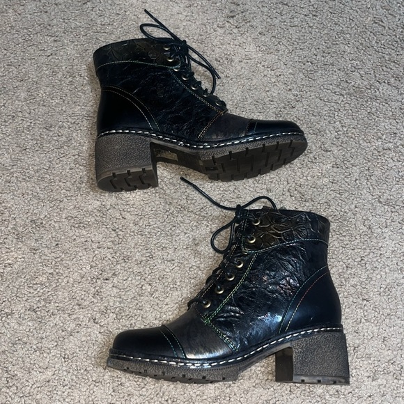 L'Artiste Spring Step Fallinluv Leather Lace-Up Boots Metallic Black 36 / 5.5-6 - Picture 8 of 13